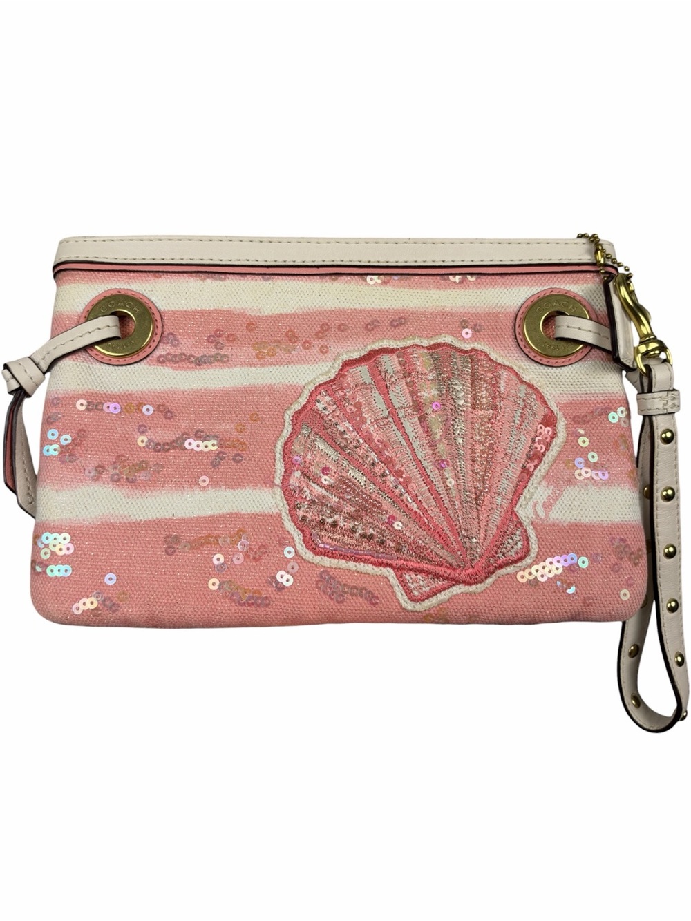 Coach Rare Y2K Shell Audrey Sequin Wristlet Clutch